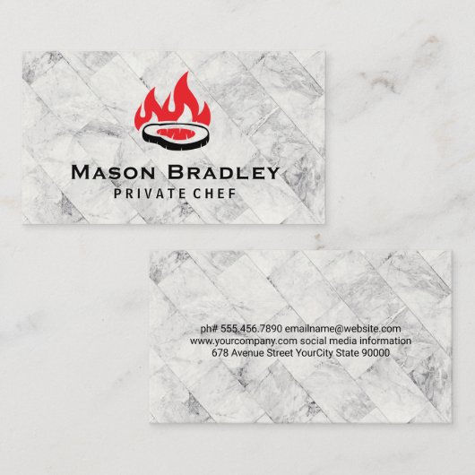 Steak en Fire Logo | Achtergrond marmer Tile Visitekaartje (Voorkant / Achterkant)