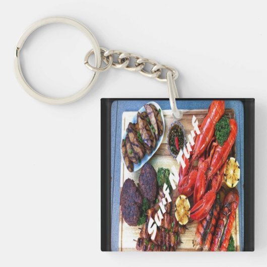  steak en garnalenvlek sleutelhanger (Voorkant)