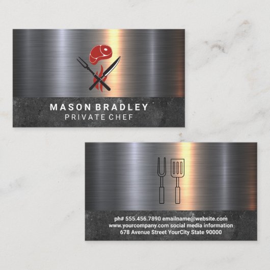Steak- en servegereedschap | Metaal Visitekaartje (Voorkant / Achterkant)