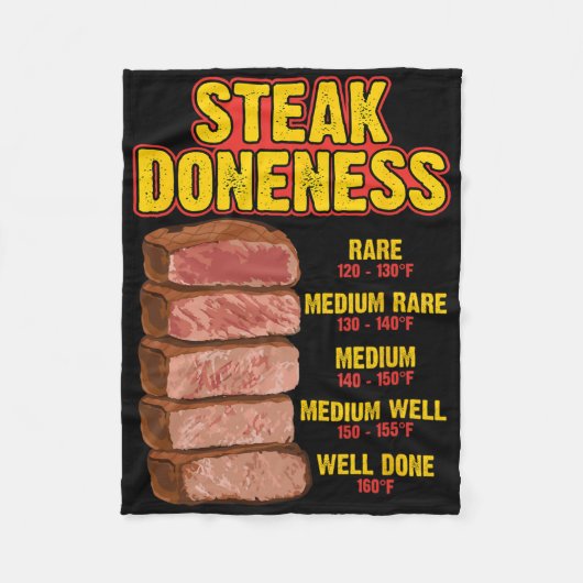 Steak Gaarheid Chart Tabel Gids Bbq Vlees Chef Pit Fleece Deken (Voorkant)