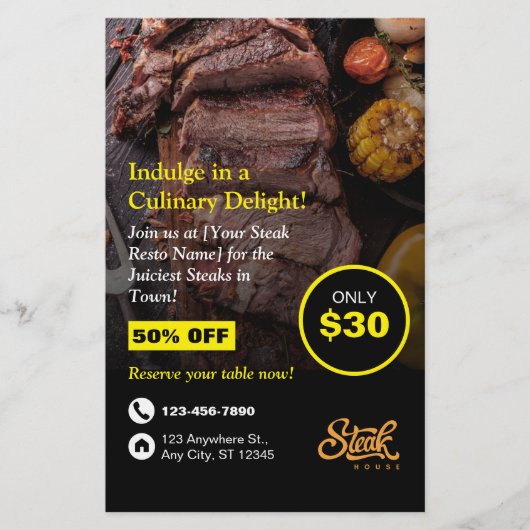 Steak House, Steak Resto, Restaurant Flyer (Voorkant)
