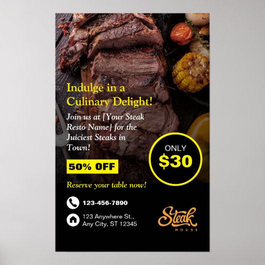 Steak House, Steak Resto, Restaurant Flyer Poster (Voorkant)