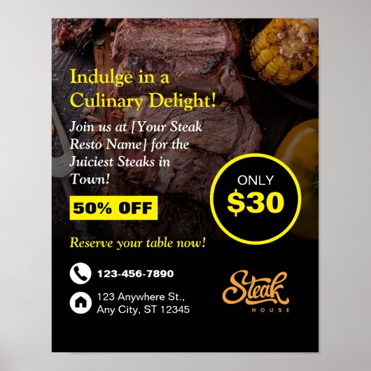Steak House, Steak Resto, Restaurant  Poster (Voorkant)