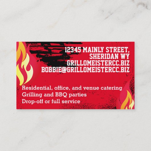 steak kebab-vlammengrilling BBQ chef catering Contactkaartje (Achterkant)
