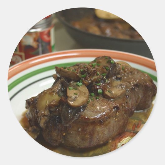 Steak met Shitaki paddenstoelen Ronde Sticker (Voorkant)