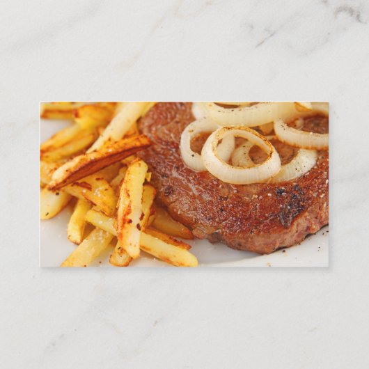 Steak met uien en frieten visitekaartje (Achterkant)