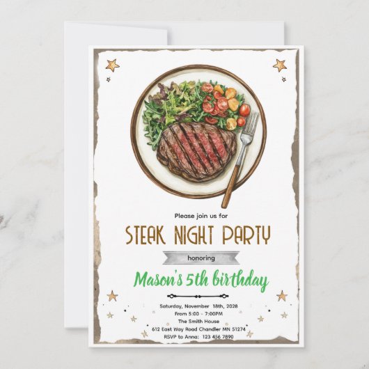 Steak Night BBQ party Invitation Kaart (Voorkant)