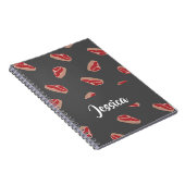 Steak-vleespatroon op grijs notitieboek (Rechterzijde)