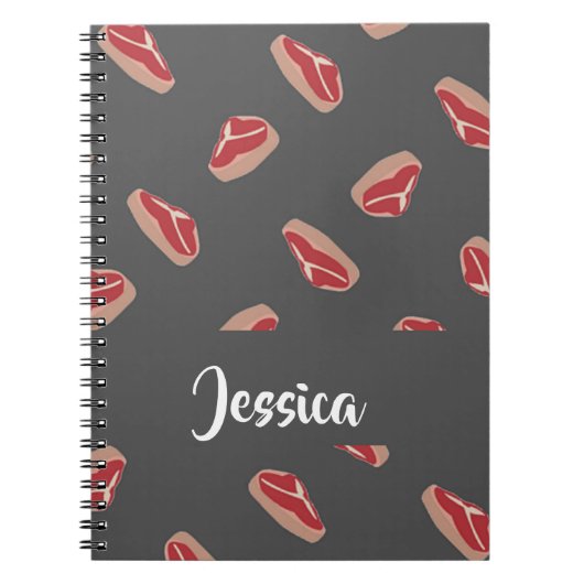 Steak-vleespatroon op grijs notitieboek (Voorkant)