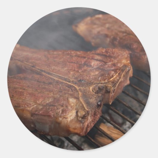 Steaks Grilling Barbecue Grills Meat Ronde Sticker (Voorkant)