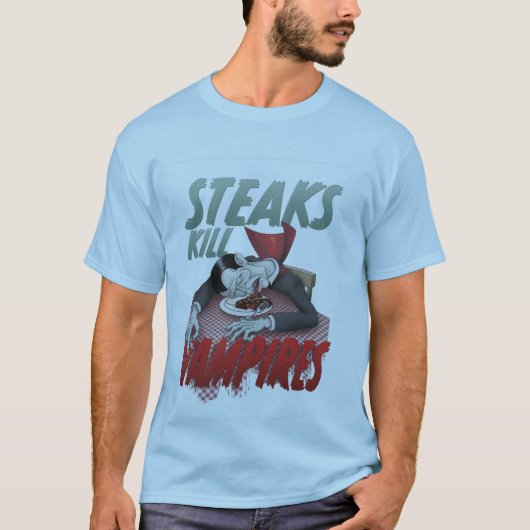 Steaks Kill Vampires T-shirt (Voorkant)
