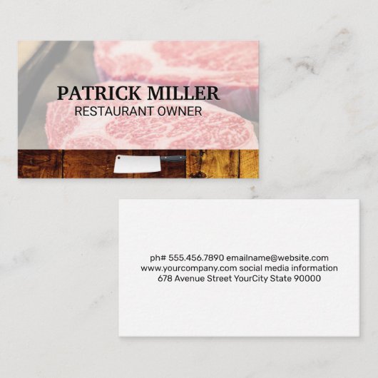 Steaks | Slagersmes en Hout Visitekaartje (Voorkant / Achterkant)