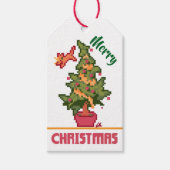 stealing cat, tree, Pixel Art, Merry Christmas  Cadeaulabel (Voorkant)