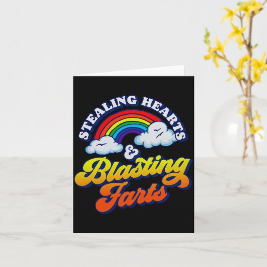 Stealing Hearts &amp; Blasting Farts Funny Rainbow Kaart (Gele Bloem)
