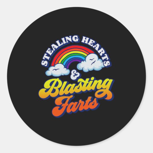 Stealing Hearts & Blasting Farts Funny Rainbow Ronde Sticker (Voorkant)