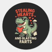 Stealing Hearts And Blasting Farts Trex Childrens Ronde Sticker (Voorkant)