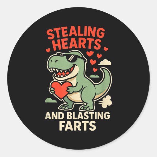 Stealing Hearts And Blasting Farts Trex Childrens Ronde Sticker (Voorkant)