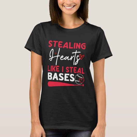 Stealing Hearts Bases Baseball Player T-shirt (Voorkant)