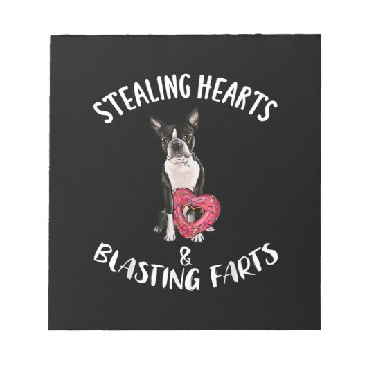 Stealing Hearts blaast naar Boston Terrier Notitieblok (Voorkant)