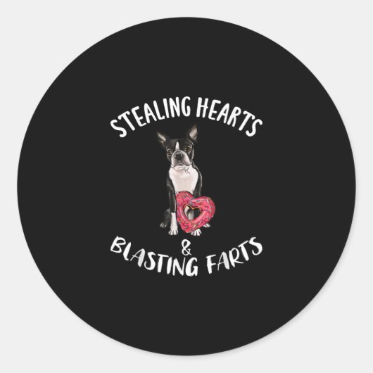 Stealing Hearts blaast naar Boston Terrier Ronde Sticker (Voorkant)