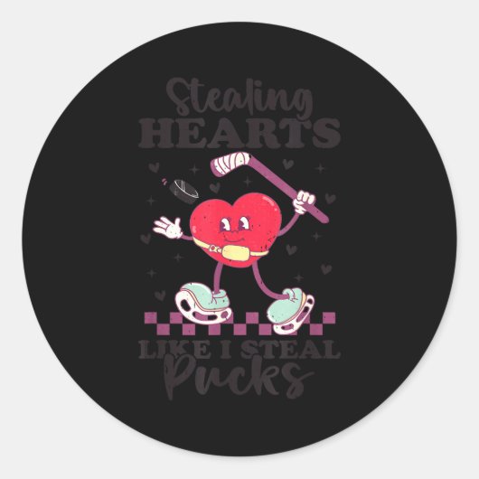 Stealing Hearts Like I Steal Pucks Funny Valentine Ronde Sticker (Voorkant)