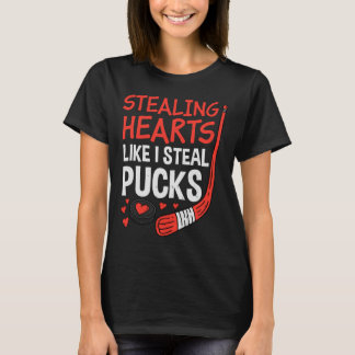 Stealing Hearts Stealing Pucks Hockey Valentines D T-shirt