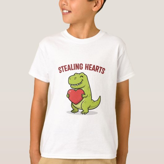 Stealing Hearts T-Rex Dinosaur Cute Boys Valentine T-shirt (Voorkant)