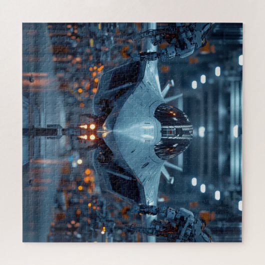Stealth Jet in Robotic Hangar - Sci-Fi Puzzel Legpuzzel (Horizontaal)