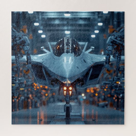 Stealth Jet in Robotic Hangar - Sci-Fi Puzzel Legpuzzel (Verticaal)