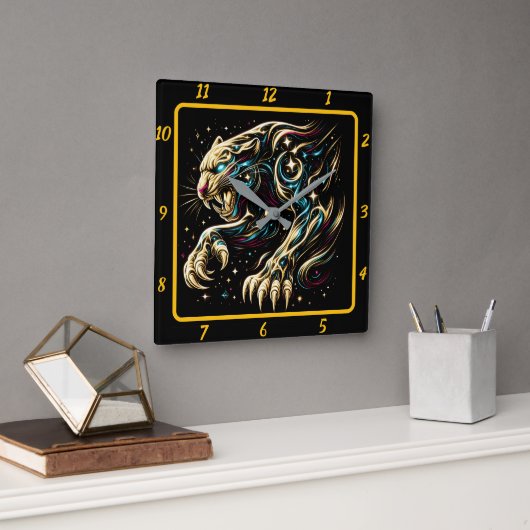 Stealth Panther Neon Light Timekeeper Vierkante Klok (Kantoor)