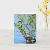 Stealthy (Great Blue Heron #2) - Blanco Note Card Kaart (Gele Bloem)
