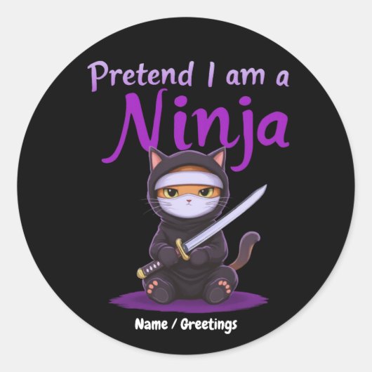 Stealthy Ninja Cat Masked Kitty Warrior Pun Ronde Sticker (Voorkant)
