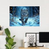 Stealthy winter katachtige gloeiende ogen bevroren poster (Thuiskantoor)