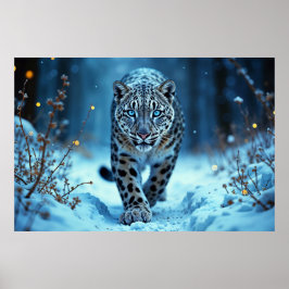 Stealthy winter katachtige gloeiende ogen bevroren poster