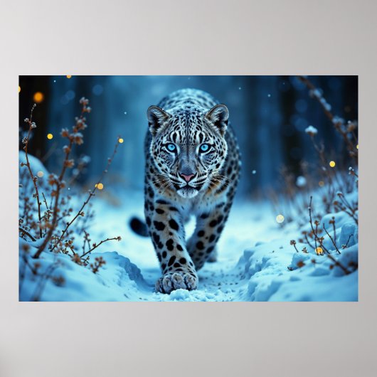 Stealthy winter katachtige gloeiende ogen bevroren poster (Voorkant)