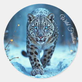 Stealthy winter katachtige gloeiende ogen bevroren ronde sticker