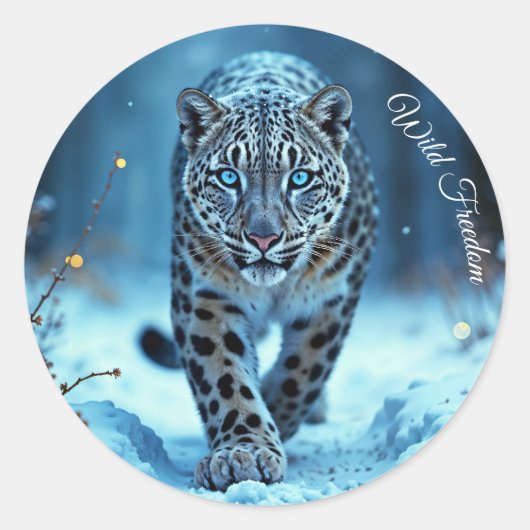 Stealthy winter katachtige gloeiende ogen bevroren ronde sticker (Voorkant)