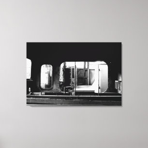 Steam Engine Repair Le Mastrou BlackWhite Canvas Afdruk