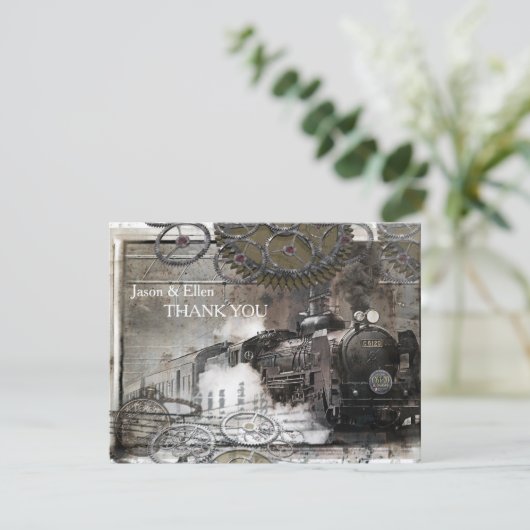 Steam Engine Steampunk Dank u Bedankkaart (Staand voorkant)