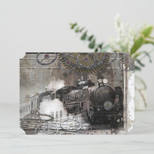 Steam Engine Steampunk Weddenschap Kaart (Staand voorkant)