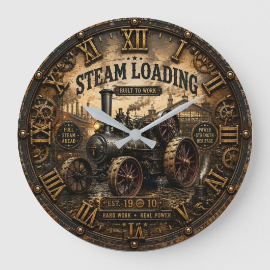 Steam Engine Vintage Steampunk Tractor Grote Klok (Voorkant)