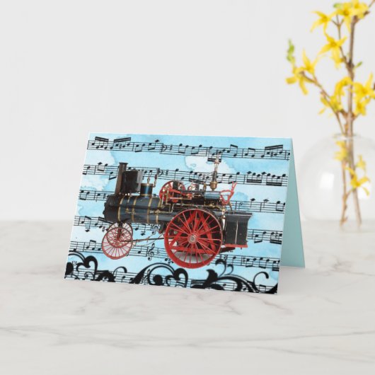  STEAM LOCOMOTIVE MUSICAL VADERDAG KAART (Gele Bloem)