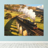 Steam Locomotive on Viaduct Canvas Afdruk (Insitu (Houten vloer))