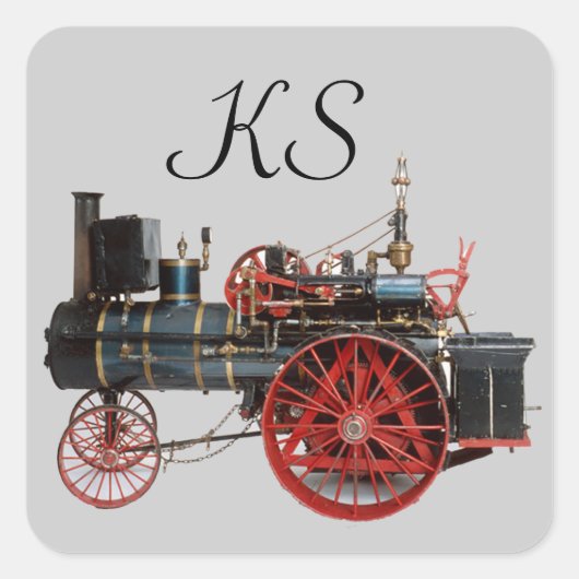  STEAM LOCOMOTIVE SQUARE MONOGRAM VIERKANTE STICKER (Voorkant)