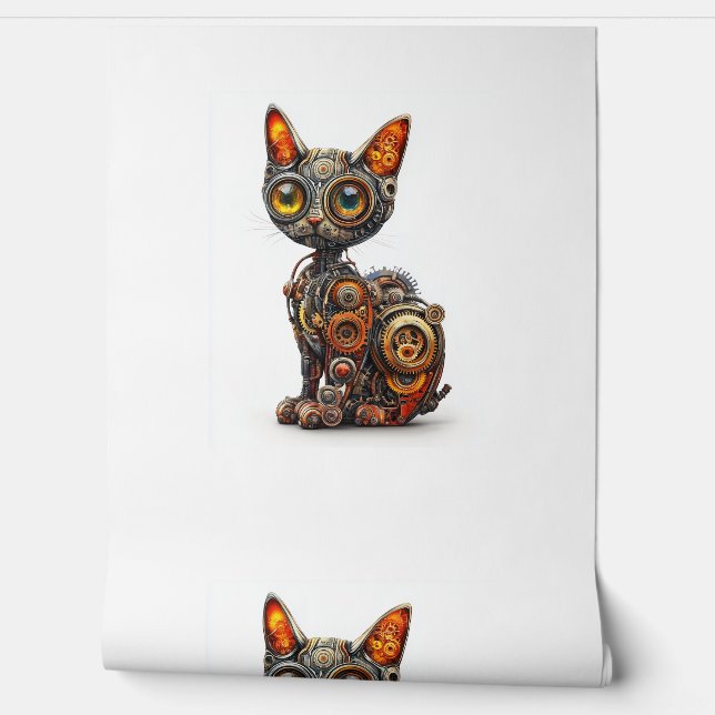 Steam Powered Spint – Steampunk Robot Cat Behang (Afrollen)