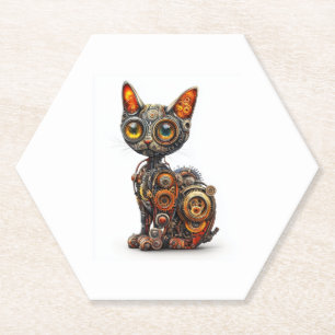 Steam Powered Spint � Steampunk Robot Cat Kartonnen Onderzetters