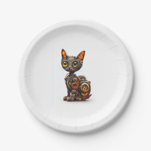 Steam Powered Spint � Steampunk Robot Cat Papieren Bordje (Voorkant)