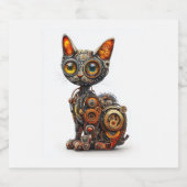 Steam Powered Spint – Steampunk Robot Cat Sparkling Wijnetiket (Enkel label)