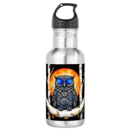 Steam Punk Blue Eyed Owl en Volle Maan Waterfles