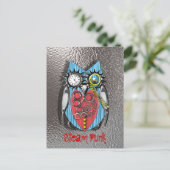 Steam Punk Funny Mechanical Owl Red Blue Briefkaart (Staand voorkant)